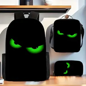 3-piece set of cool eye-pattern themed unisex backpacks, including a school bag, pencil case, and crossbody bag. Cool handle print, large-capacity laptop backpack, suitable for daily commuting, an excellent gift for friends and family, school backpack, st