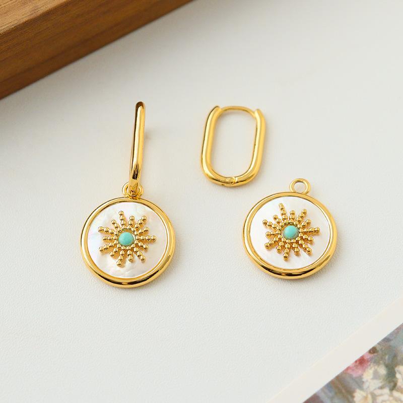 Elegant European American Minimalist Fashion Sun Shell Natural Stone Earrings Light Luxury Retro Exquisite Versatile Jewelry