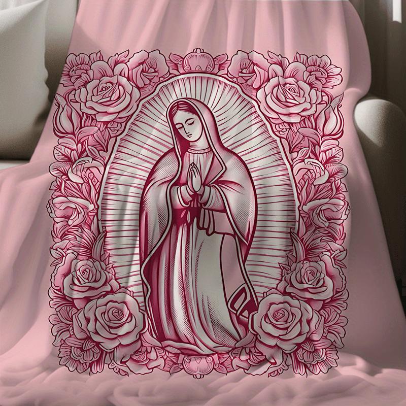 1 Piece Cozy Pink Virgin Mary Blanket-Super Soft Velvet with Floral Pattern, Perfect Gift for Mom, Grandma, Birthday and Valentine's Day, Perfect for Sofa, Bed, Travel and Living Room, multifunctional Blanket | Floral Blanket | Plush Texture,Meditation 1 Piece Cozy Pink Virgin Mary Blanket-Super Soft Velvet with Floral Pattern, Perfect Gift for Mom, Grandma, Birthday and Valentine's Day, Perfect for Sofa, Bed, Travel and Living Room, multifunctional Blanket | Floral Blanket | Plush Texture,Meditation
