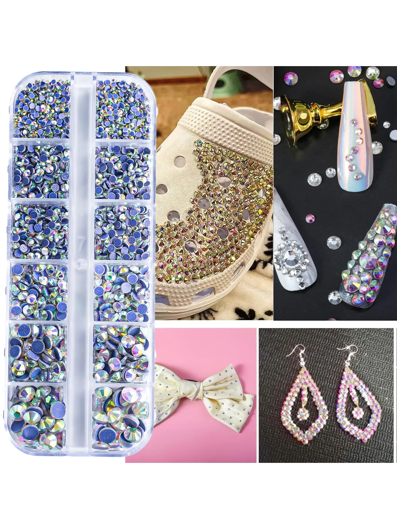 2000pcs Transparent Flat Back DIY Bling Rhinestone Decoration Hot Repair Glass Crystals for Clothing And Crafts, Mixed in 6 Sizes with Storage Box Glitter for Art Crafts