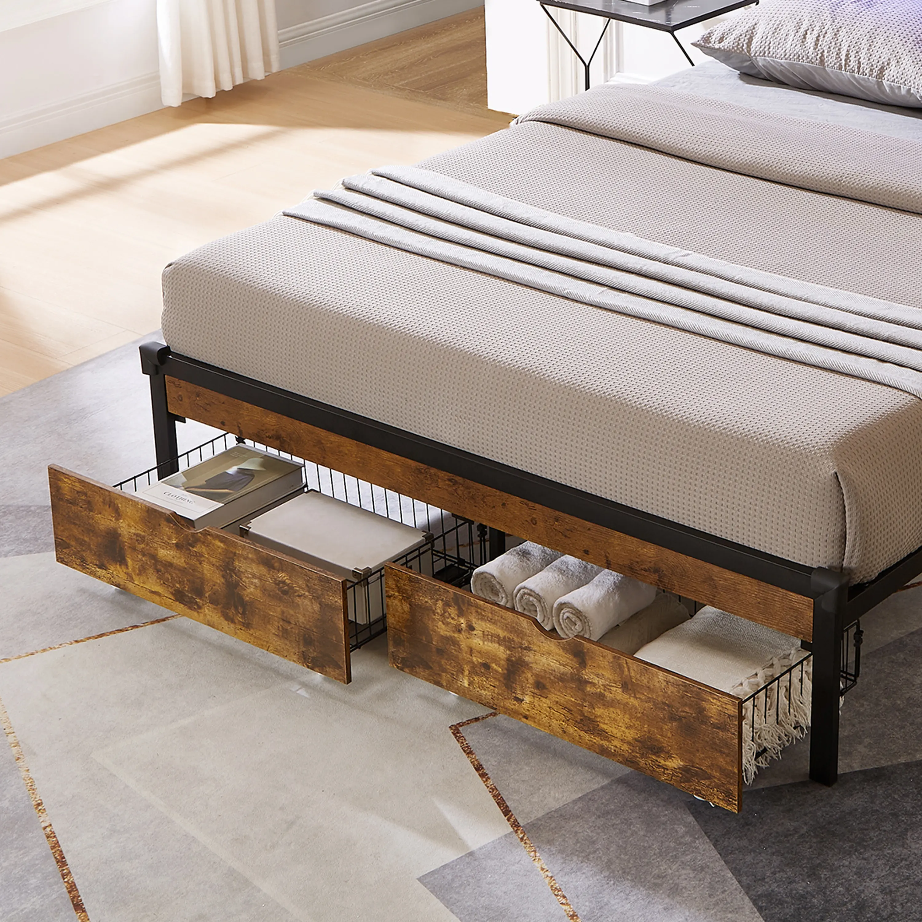 ARCH Queen Bed Drawers Under Bed Storage Organizer with Wheels, Slide Out Drawer for Bedroom, Fits Queen Size Bed Frame, Easy Pull Out Drawer for Extra Storage Space, Durable Fabric, Black, Home Furniture and Household Product Search Terms