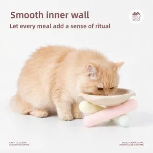 Elevated Cloud Ceramic Cat  - Whisker-Friendly Wide Shallow Feeding Dish, Anti-Vomit Tilted  for Flat-Faced Cats & Kittens, Dishwasher-Safe Easy-Clean Pet Food bowl feeder cattray use dual slow slobber stopper water