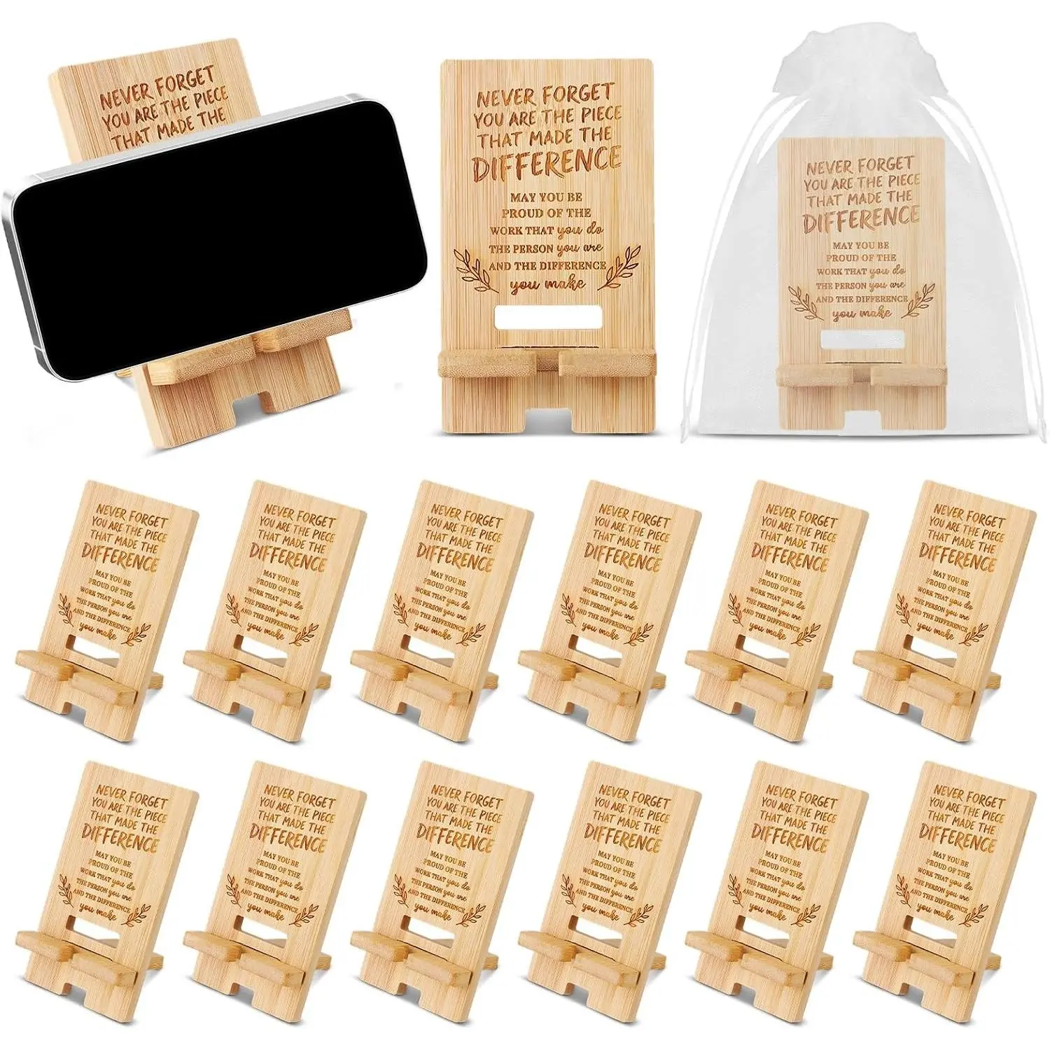 12Pcs Employee Appreciation Gifts Wooden Phone Stand for Office, May You Be Proud of The Work You Do for Employee Teacher Staff Volunteer Doctor Nurse