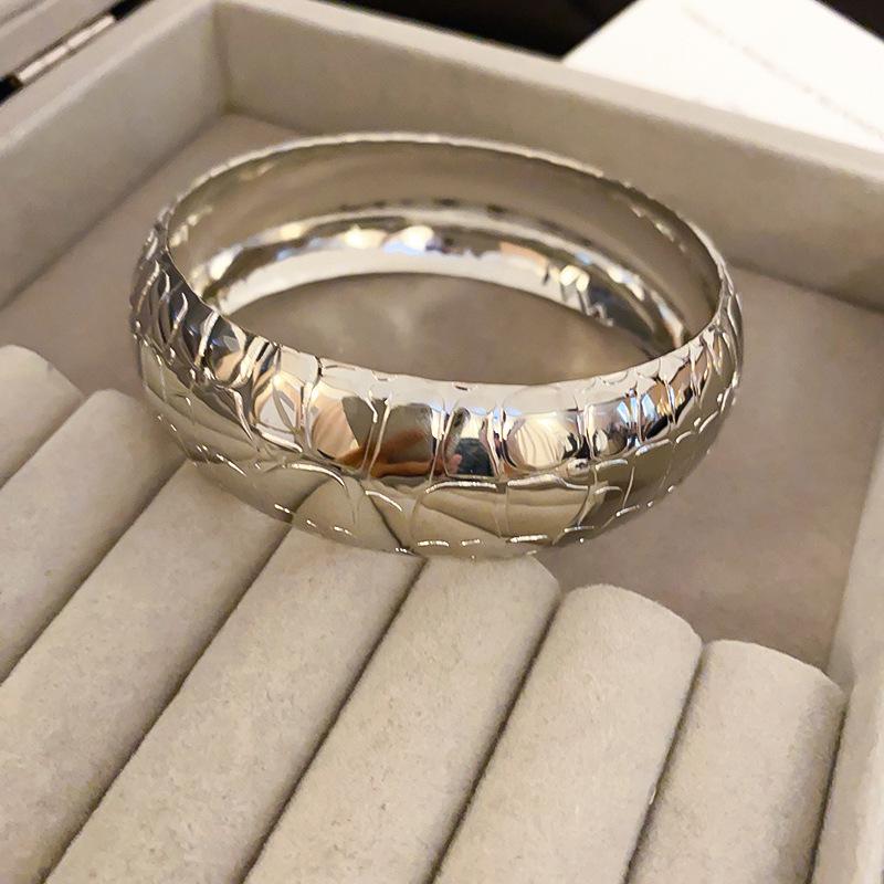 Silver Wide Cuff Bangle for Women, Minimalist Open Cuff Bracelet, Chunky Statement Jewelry for Daily Wear & Party