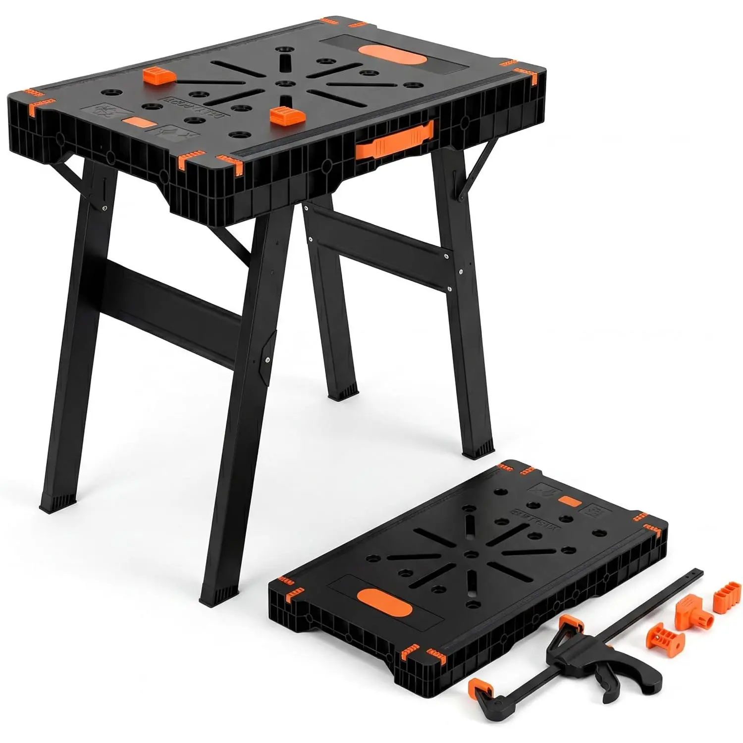 Heavy Duty Folding Work Bench, 330 LBS Load Capacity Portable Foldable Work Table, 4" Folded Size Workstation with Patented Grid Dog Hole & X-Slot Top, Complete Tool Kit Included, Multipurpose Work Bench for Home DIY, Crafting and Garage Workshop Use