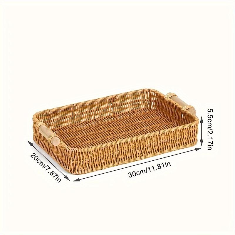 Vintage Hand-woven Rattan Storage Basket with Wooden Handle, 1 Count Multifunctional Storage Tray, Picnic Bread and Snack Basket, Home Storage and Finishing, Organiser