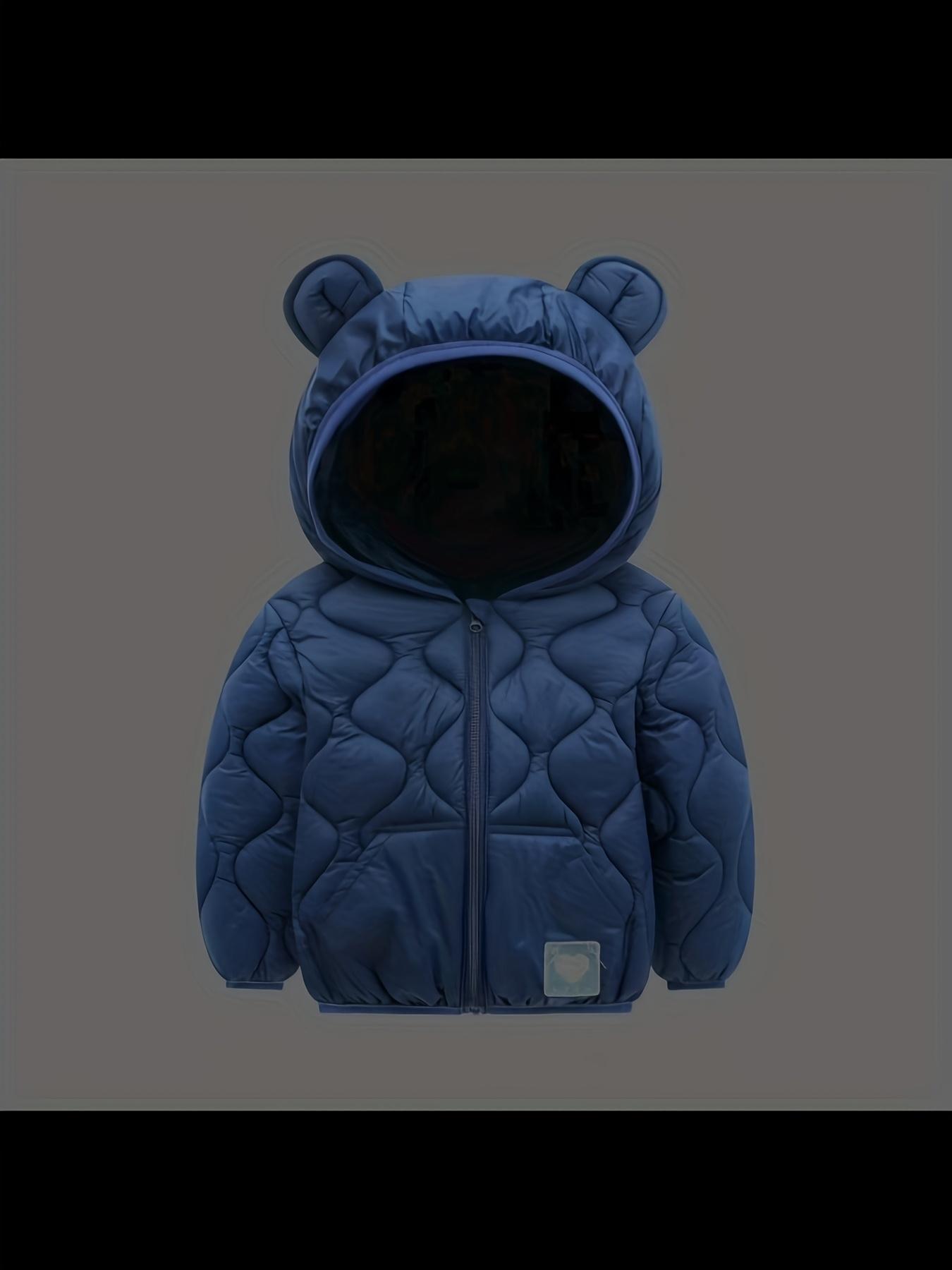 Boys' Adorable Blue Bear Ear Hooded Sweatshirt - Soft Polyester-Lined Warm Pullover with Zipper Closure, All-Season Casual Long Sleeve for Casual Attire