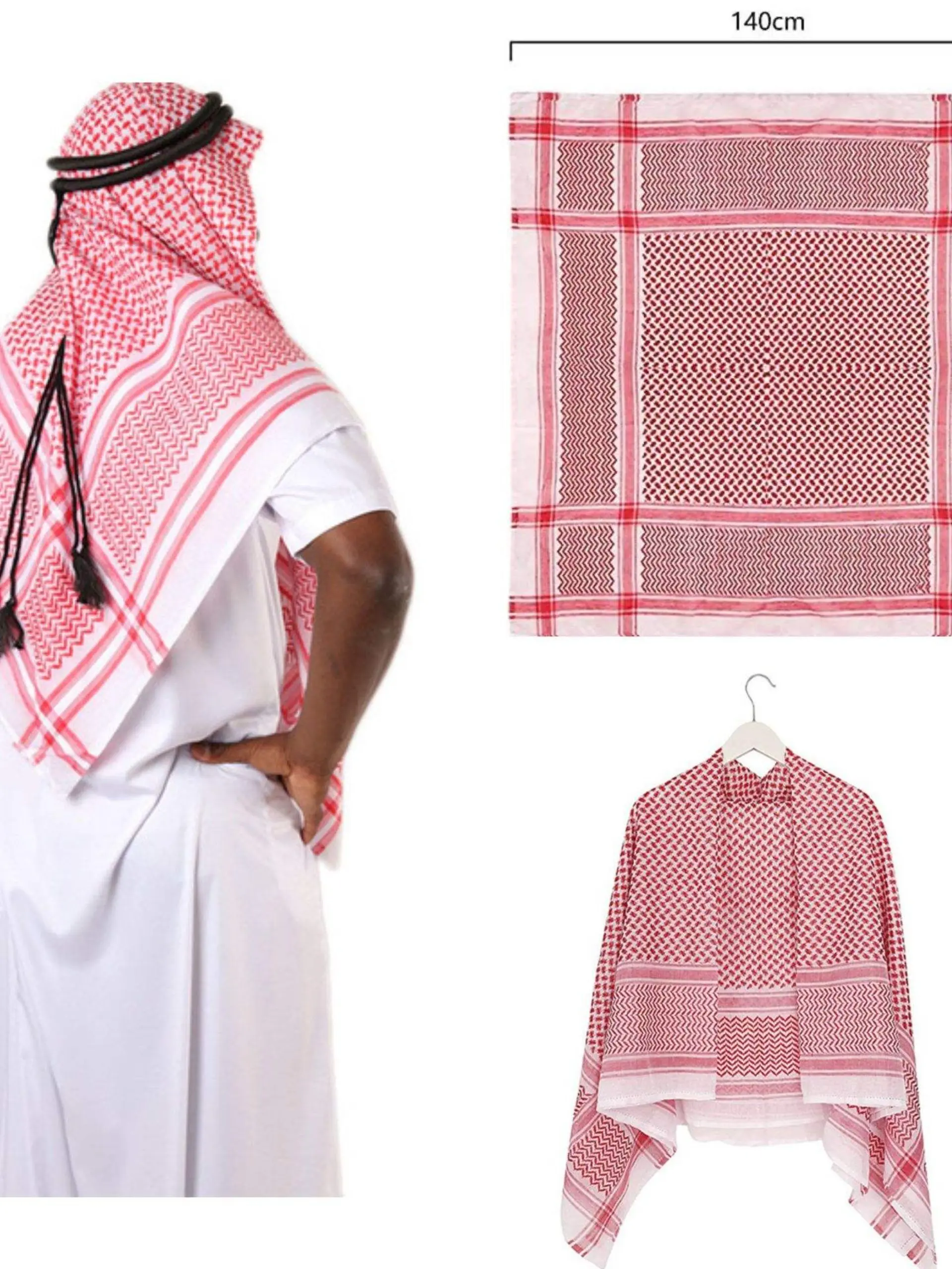 Shemagh Arab Headscarf, Loose-Fit All-Over Print Men's Scarf, Windproof Dubai Arabic Headwrap, Fashion Accessory 55 Inches
