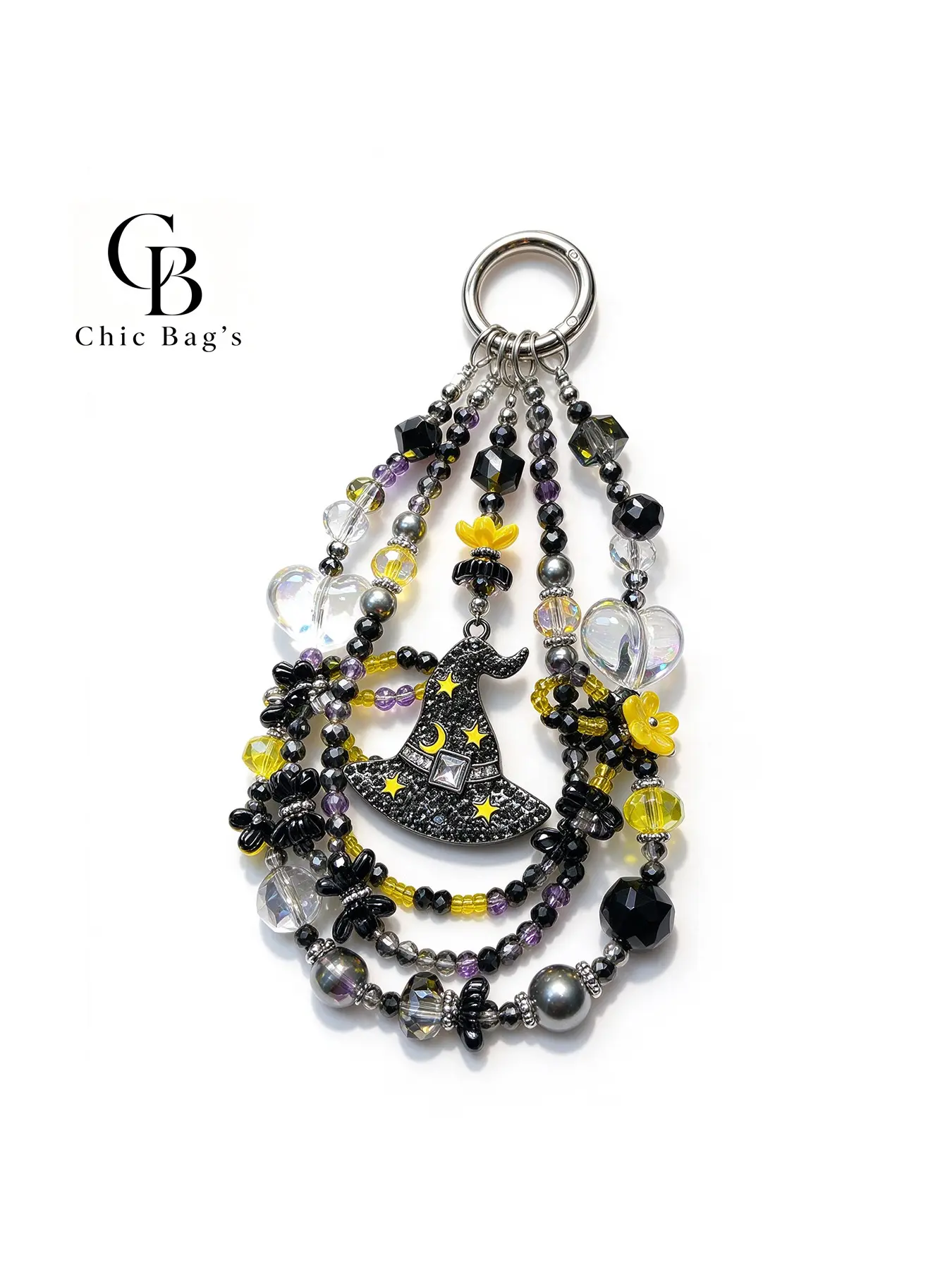 1pc Women Halloween Dark Fantasy Beaded Wrist Keychain Hand Assembled Crystal Beads With Crown Skull And Witch Cat Metal Charms Floral Bead Accents Decorative Key Ring Charm Trendy Bag Pendant Perfect For Halloween Party Outfits And Holiday Present