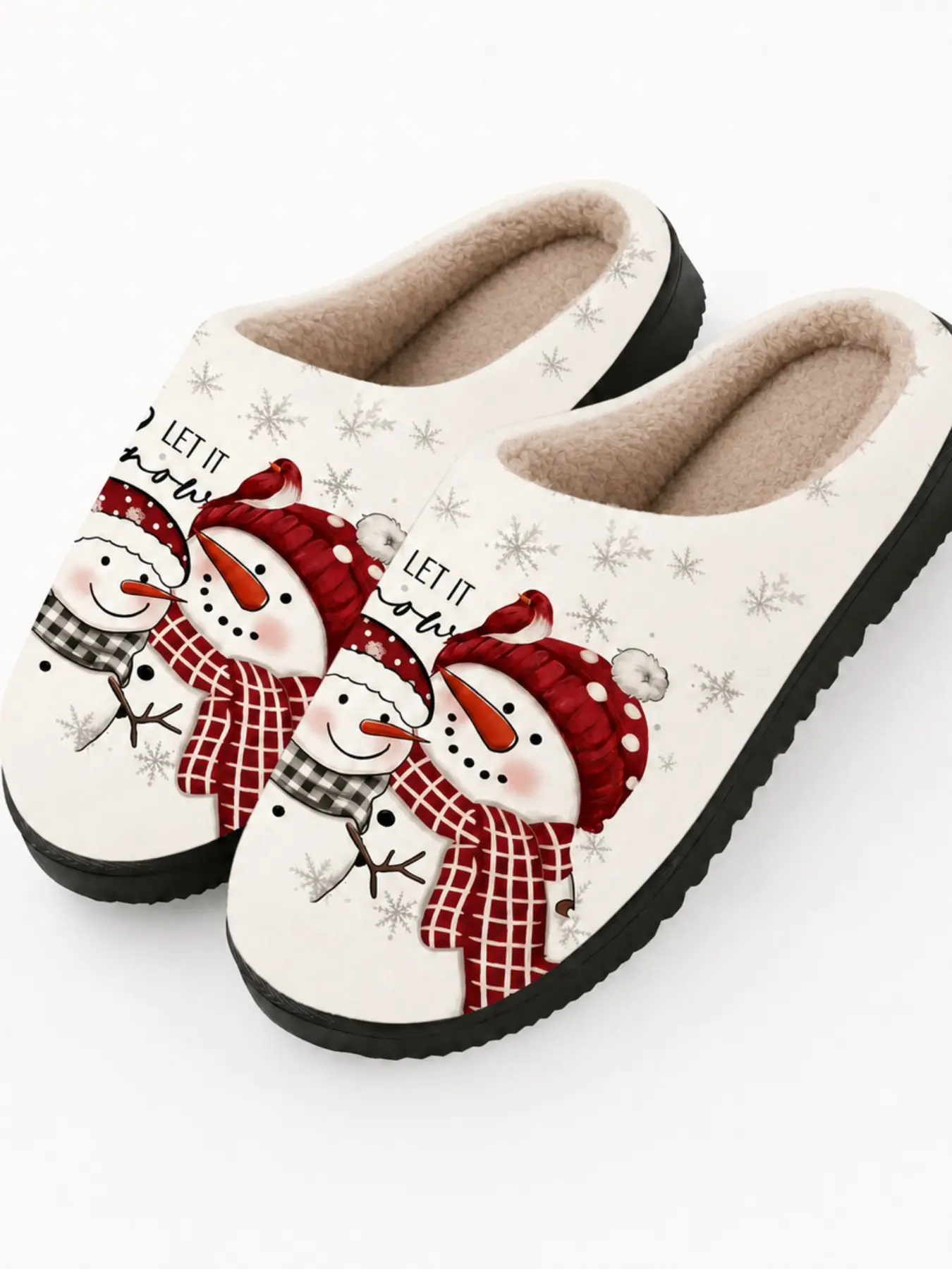 Snowman Print Women's Slippers, Casual Winter Indoor Footwear, Warm Fuzzy Home Shoes, Retro Style, Fall & Winter Season