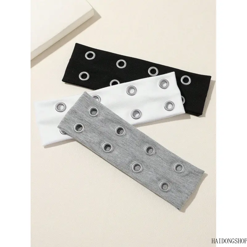 Grunge Punk Y2K Hollow Fabric Elastic Headband With Metal Steel Eyelets, Edgy Alt Indie Statement Hair Accessory, Stretch Breathable Band For Festival Street Daily Outfit Styling