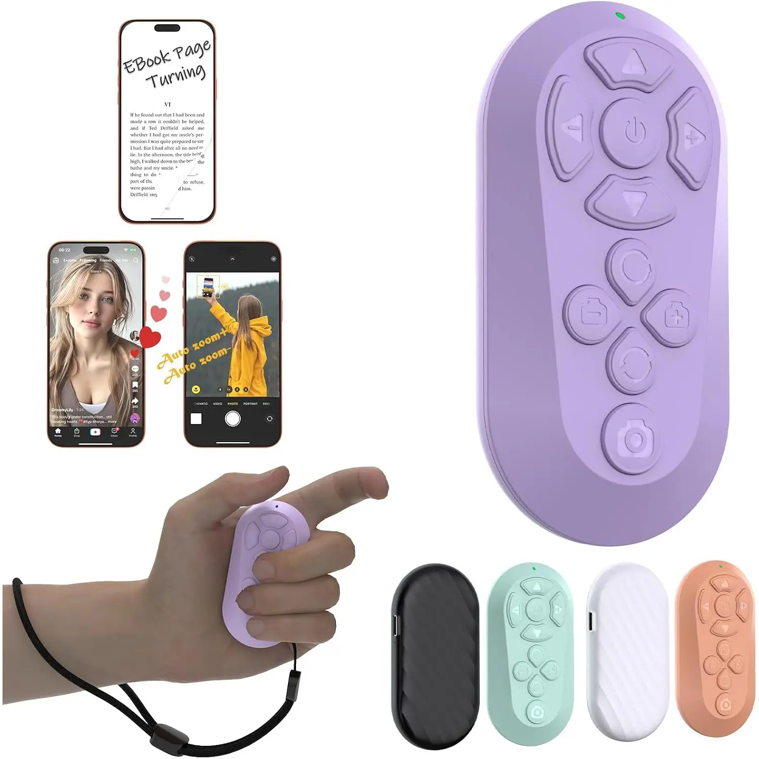 Remote Controller for  Scrolling/Camera/Video Recording/Kindle App Compatible with iOS/Android (Light )