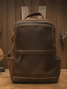 Men's Handmade Crazy Horse Leather Backpack, Vintage Business Laptop Bag, Casual Genuine Leather Bookbag, New Arrival, Backpacks For Laptops