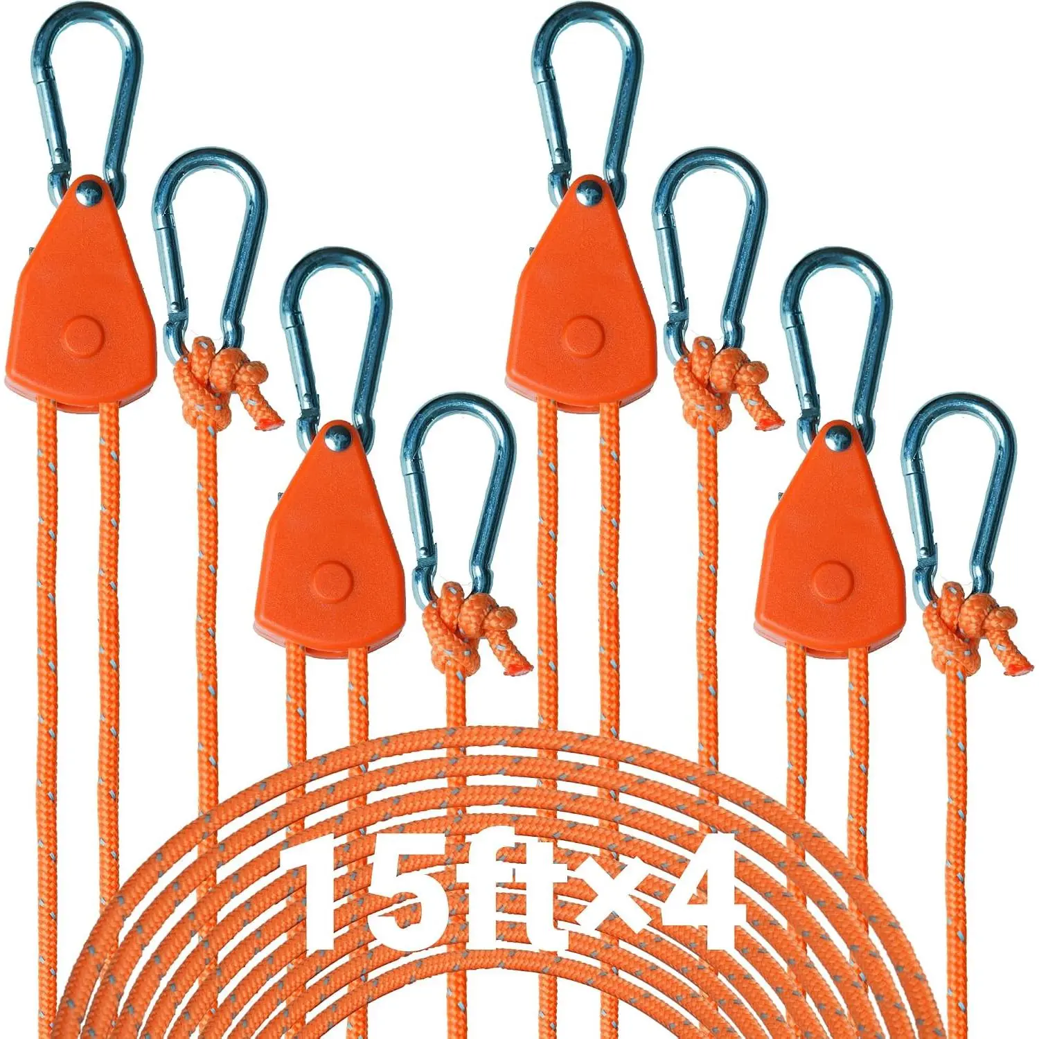 15ft Retractable Paracord Rope Tie Down Ratchet Strap Small Straps Mini Rope Cam Lock Tent Canopy Tie Down Adjustable Outdoor Windproof Tightener Tensioner Hanger Grow Light 4 Pack 1/8"
