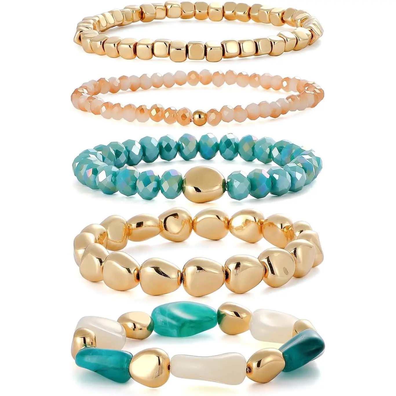 Colorful  Stackable Beaded Bracelets Set For Women | Multilayer Bohemia Friendship Elastic Wristbands Summer Beach Boho
