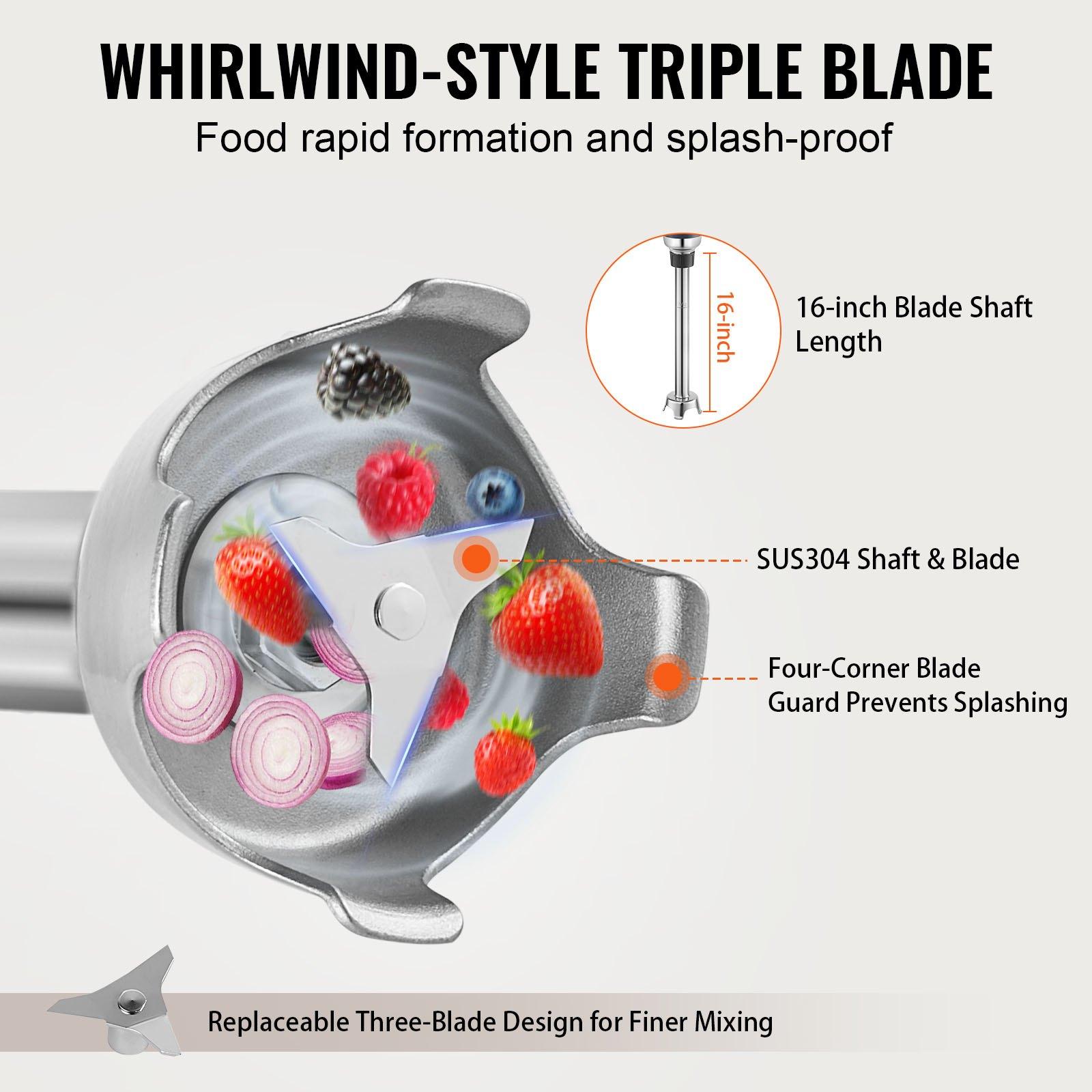 VEVOR Commercial Immersion Blender, 350W Heavy Duty Hand Mixer, 16 inch Stepless Variable Speed Mixer with Stainless Steel Blade, Multi-Purpose Portable Mixer for Soup, Sauces, Mashed Potatoes, Cream VEVOR Commercial Immersion Blender, 350W Heavy Duty Hand Mixer, 16 inch Stepless Variable Speed Mixer with Stainless Steel Blade, Multi-Purpose Portable Mixer for Soup, Sauces, Mashed Potatoes, Cream
