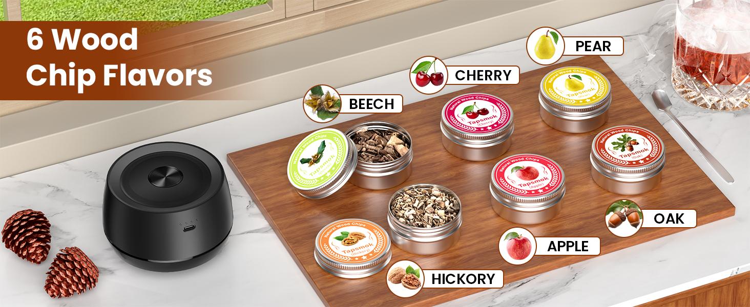 Electric Whiskey Smoker Kit: Rechargeable Cocktail Smoker for Old Fashioned & Bourbon Drinks with Built-in Lighter, No Butane Needed, 6 Wood Chips, Christmas Whiskey Gift for Men, Dad, Husband