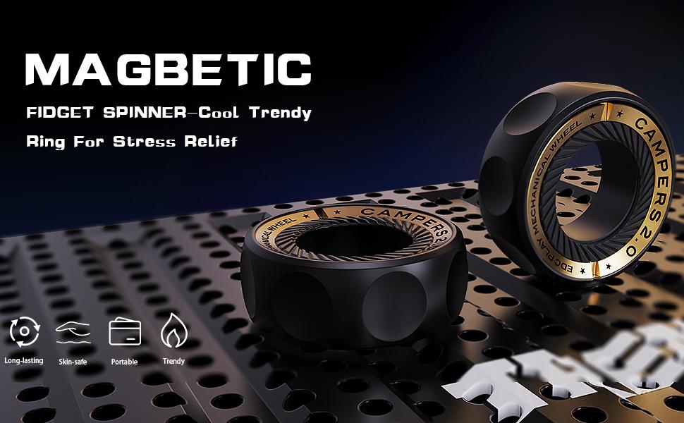 Fidget spinner noise-making magnetic toy, detachable stainless steel mechanic's ring, stress-relief black technology EDC
