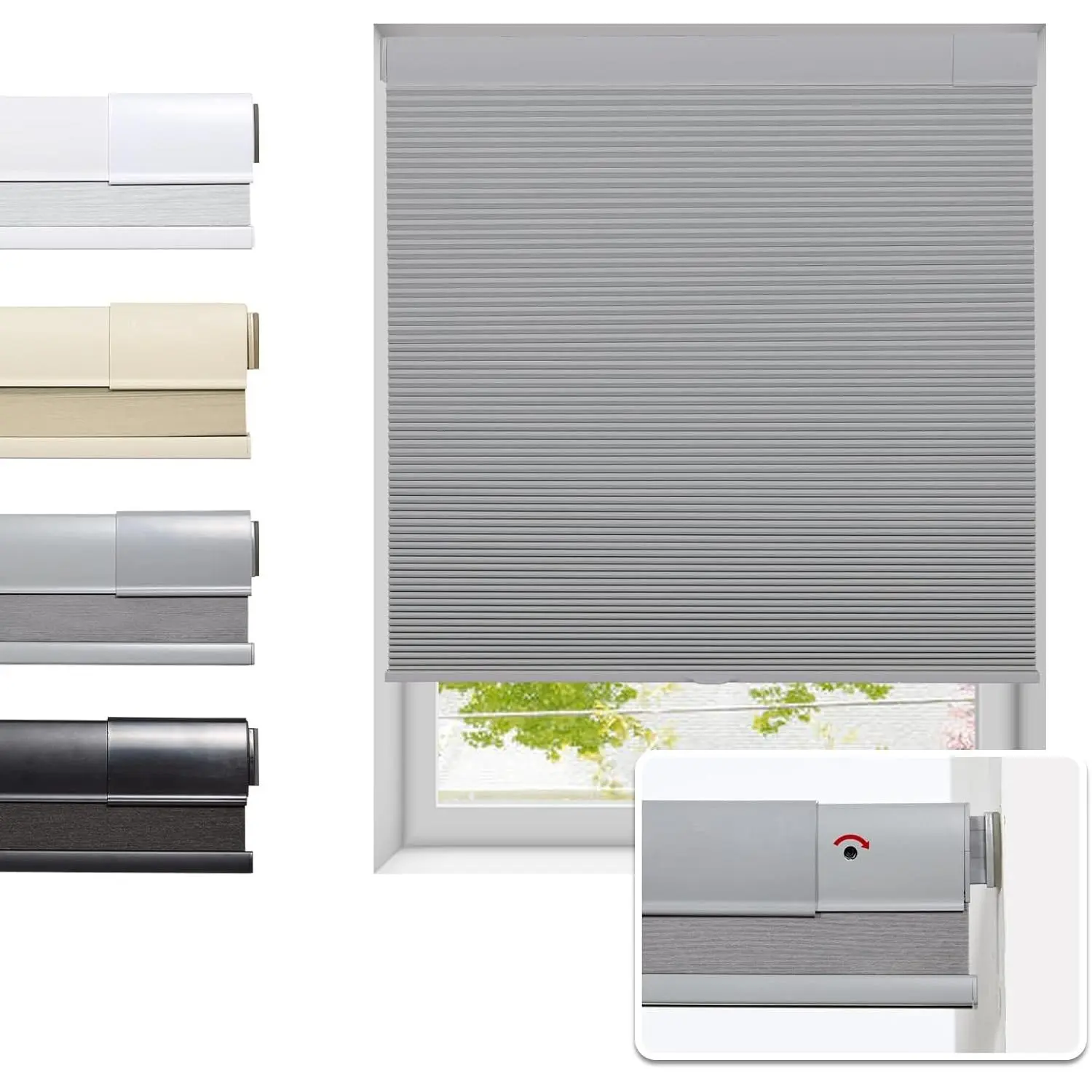 No Drill Cordless Blackout Cellular Shades, 22"W x 64"H Grey, Thermal Insulating & Noise Reducing Free Stop Honeycomb Blinds for Indoor Windows