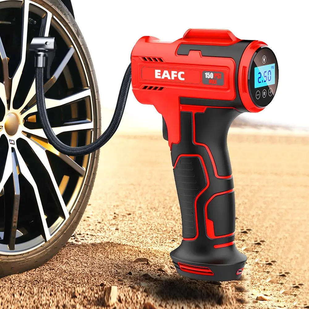 EAFC Portable Wireless Tire Inflator, Rechargeable Cordless Tire Air Pump with Digital Display and LED Light for Cars and Motorcycles, Vehicle Tire Inflator, Tire Inflator with Gauge