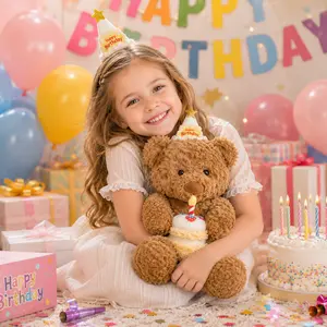 30CM Cute Birthday Cake Bear Plush Toy, Soft Plush Filled Cake Bear Doll, Birthday Gift, Party Dress-up, Kawaii Birthday Cake Teddy Bear Toy