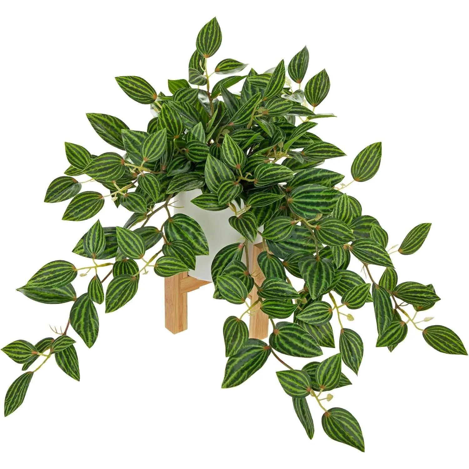 GnFlus Fake Hanging Plants in Ceramic Pot with Wooden Stands,Artificial Green Ivy Leaves Plant Faux Greenery Pothos Plants for Home Bedroom Office Table Shef Desk Indoor Outdoor Decor