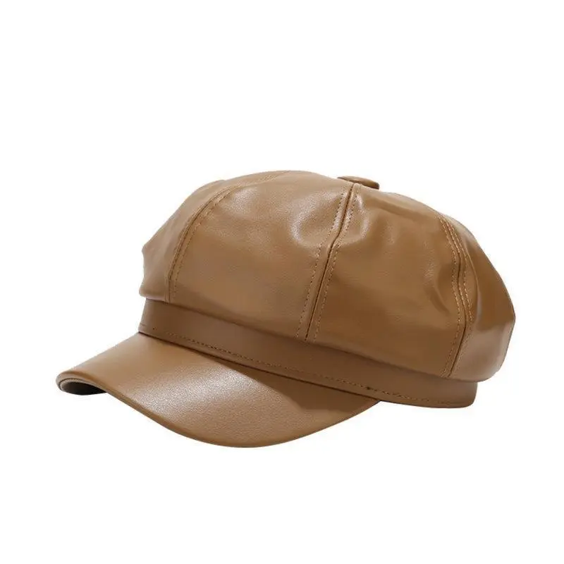 Trendy Faux Leather Newsboy Cap Soft Lightweight Baker Boy Hat for Men Women Fashionable Headwear for Street Style Fall Outfits Everyday Commute