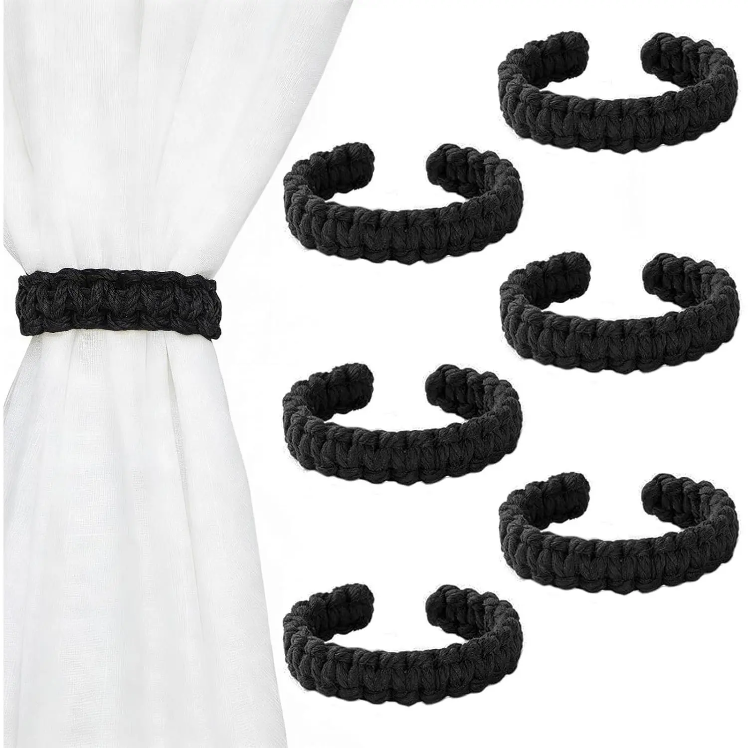 6 Pack Handmade Braided Curtain Tiebacks, Window Treatment Holdbacks