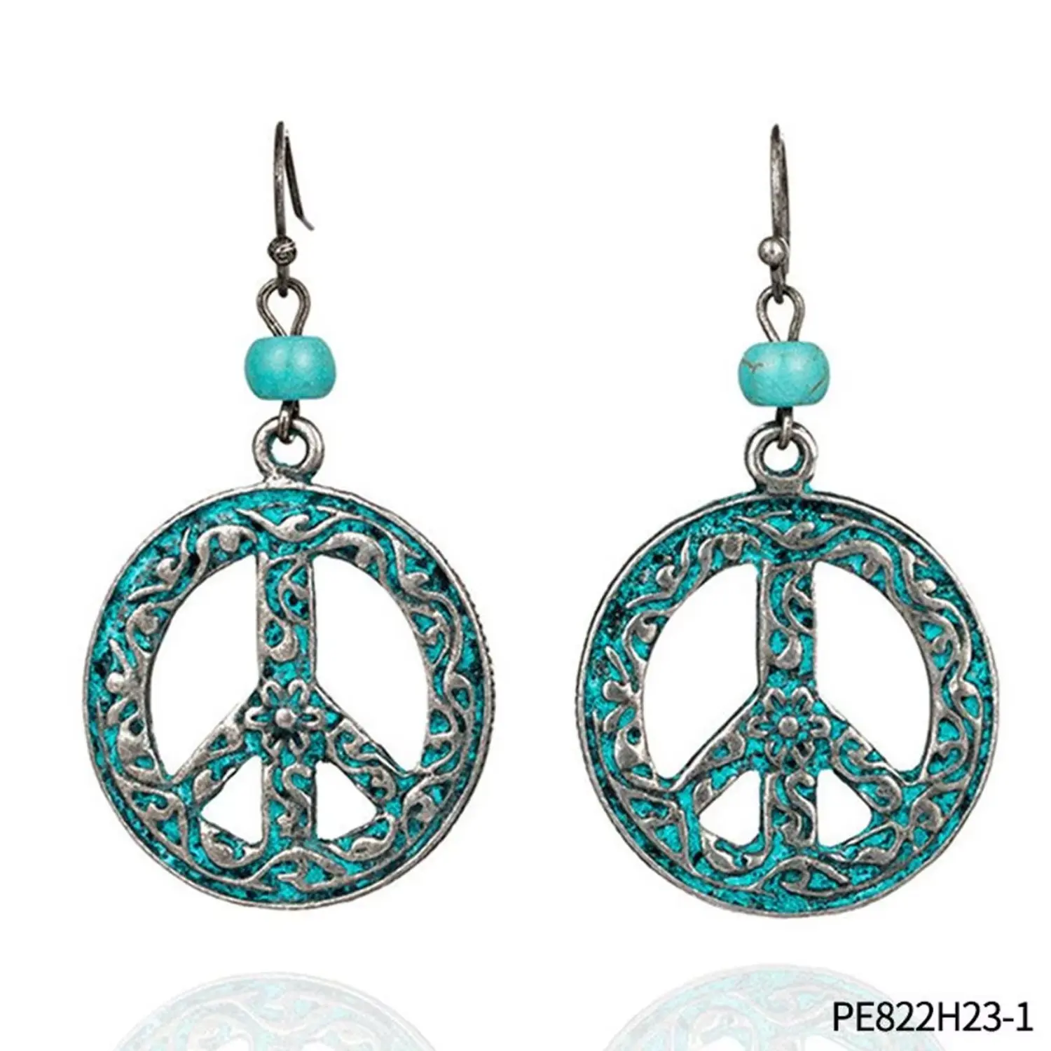 PESENAR  1960s Style Turquoise Peace Sign Earrings Bohemian Earrings Boho Earrings