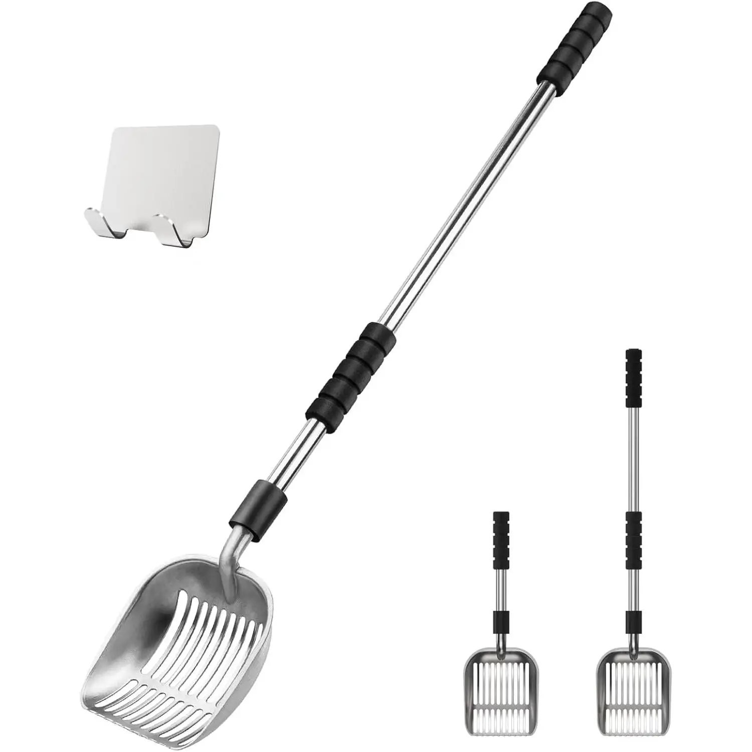 Cat Litter Scoop, Metal Litter Scooper with Deep Shovel, Detachable Long Handle Cat Litter Sifter with Holder, Large Durable Cat Litter Shovel with Foam Pad Grip for Easy Sifting