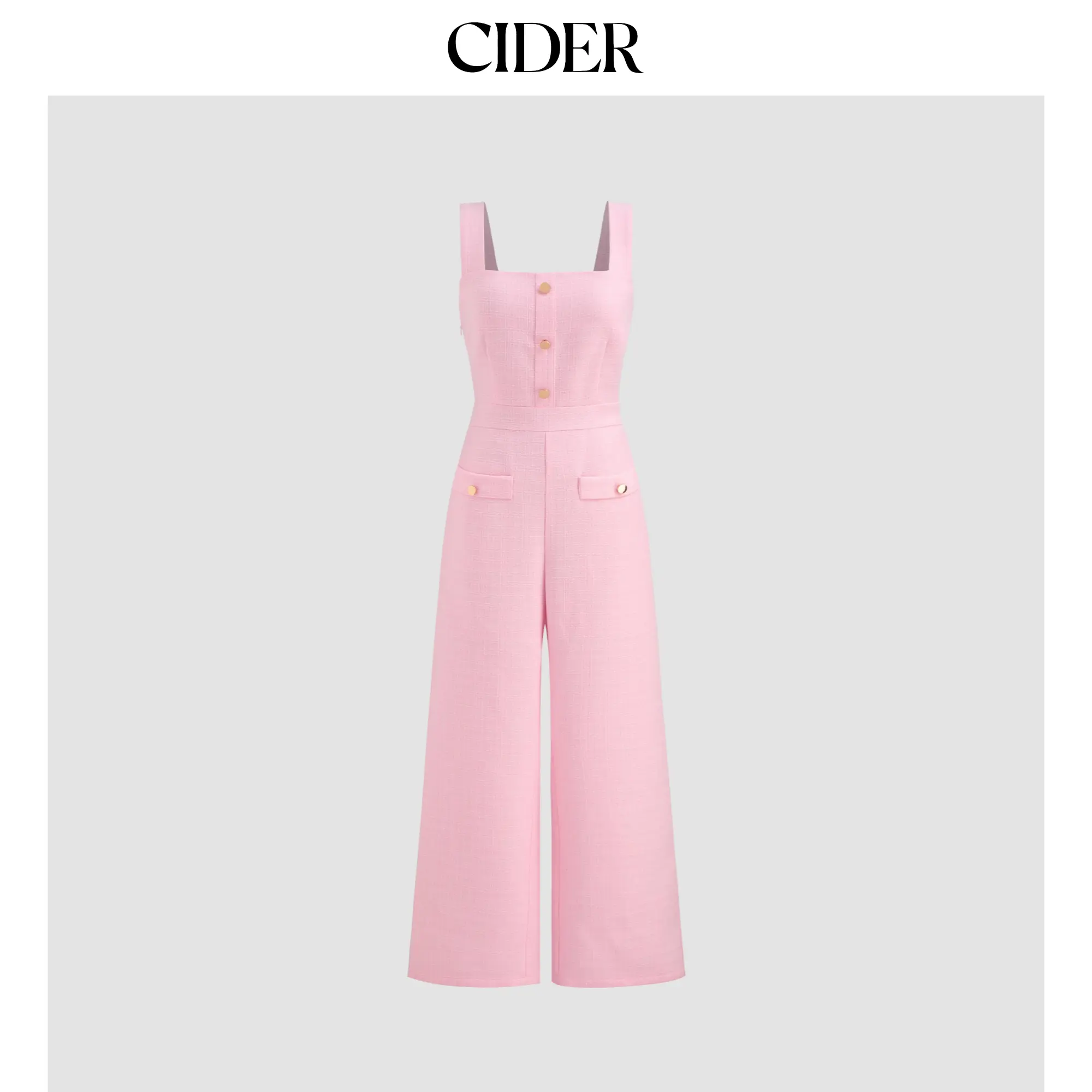 Cider [size 2-10] Square Neck Solid Button Wide Leg Jumpsuit