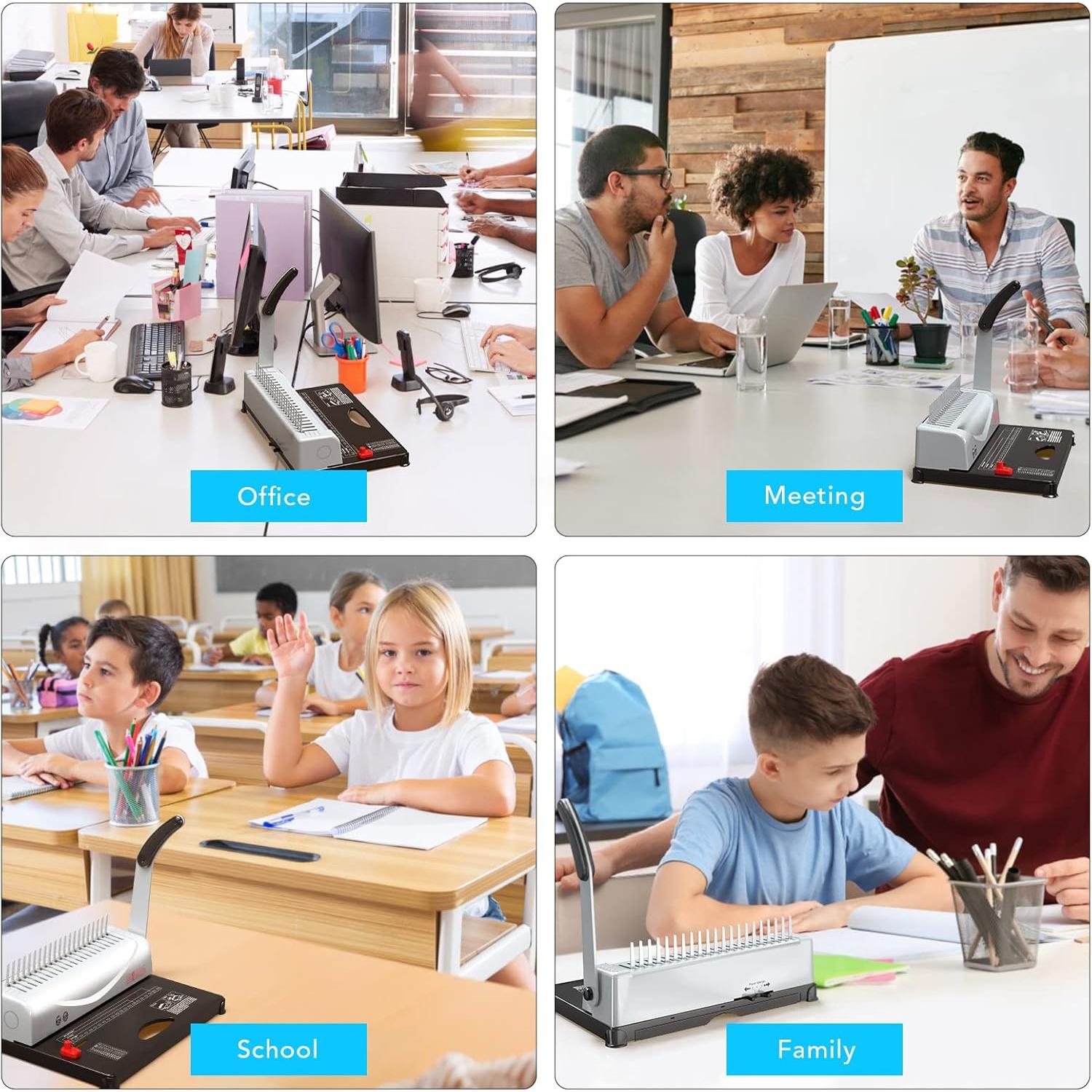 Binding Machine, 21-Hole, 450 Sheets, Comb Binding Machines with 1 Box Comb Bindings Spines, Comb Binder for Letter Size, A4, A5 Paper