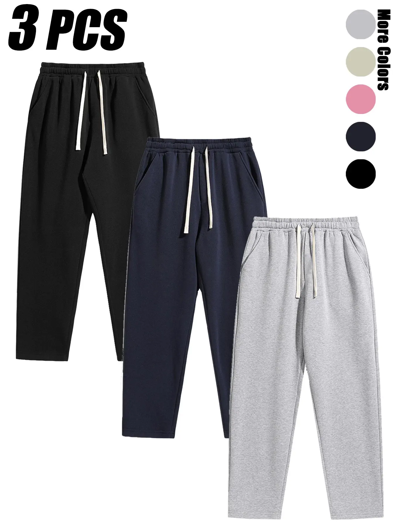 Men's Plain Straight Leg Sweatpants, Drawstring Waist Casual Comfy Sporty Joggers, Jogging Wear, Trendy Street Style with Pockets, Fall & Winter Long Pants