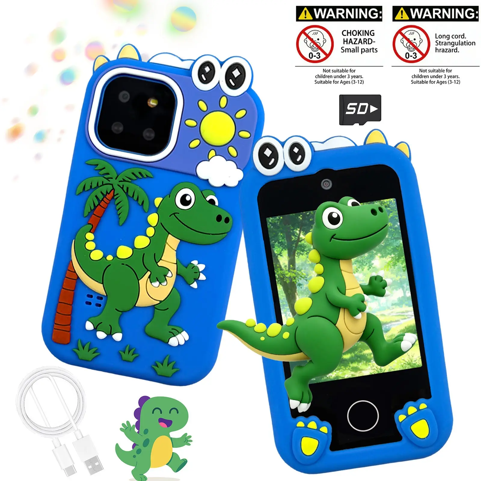 Toddler Kids Smart Pretend Play Phone with Cute 3D Unicorn Silicone Case Dual Camera Selfie Video Music Player Puzzle Games Early Educational Learning Toy Perfect Birthday Christmas Holiday Gift for Little Kids Girls Boys