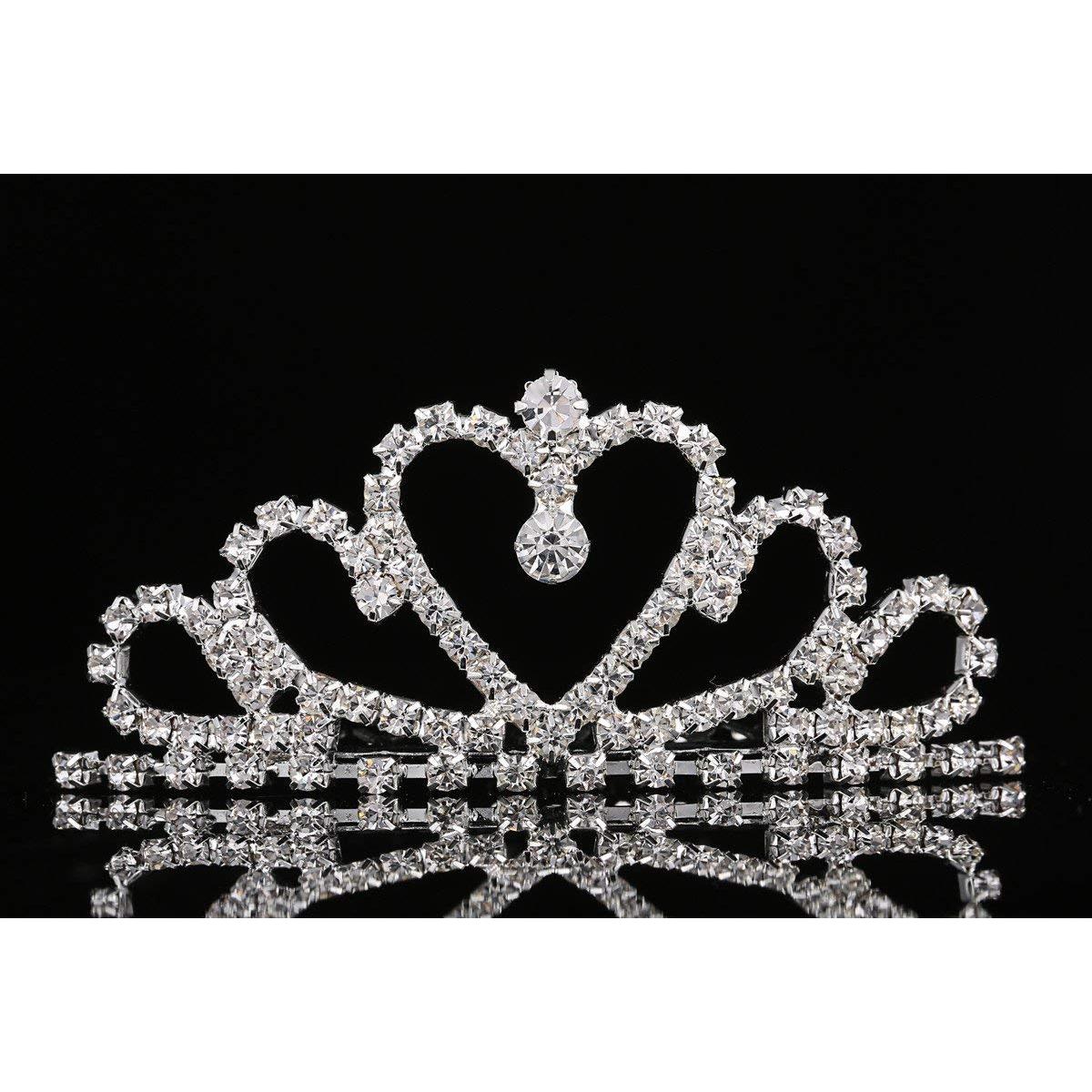 Mini Heart Rhinestone Tiara for Wedding Bride Prom Birthday Pegeant Prinecess Party-1 Pack