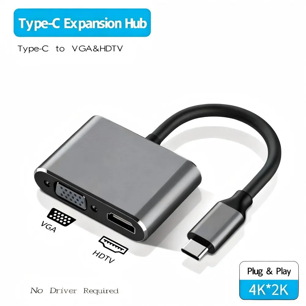 USB 3.0/Type-C to HDMI Vga Adapter with 3.5mm Audio Port, Dual Monitor Display Converter, USB to Hdtv Vga Splitter for Laptop PC Projector