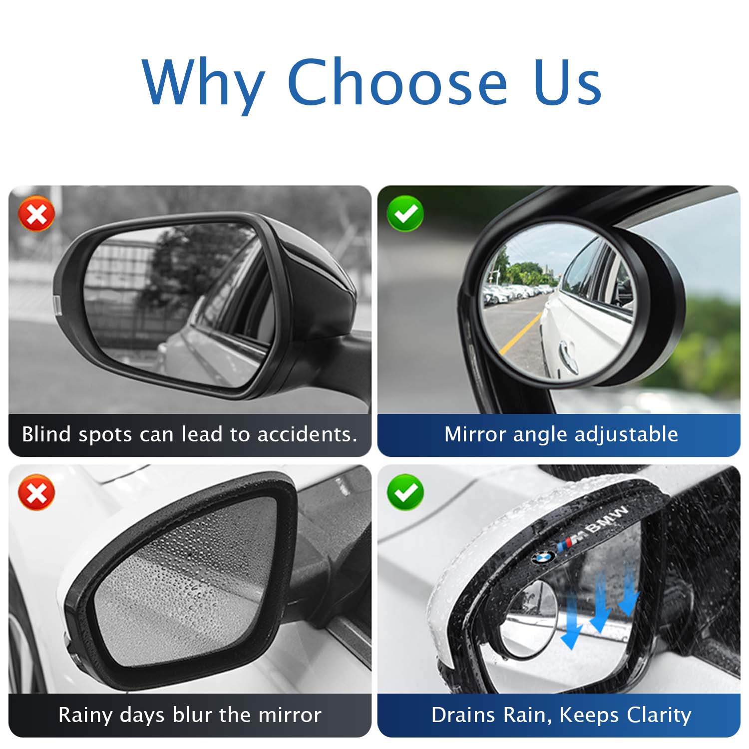 2pcs Carbon Fiber Textured Blind Spot Mirrors with 360° Rotation, Convex Rain Guard & Left Side Installation - Fit for All Cars, Trucks, SUVs - Keeps You Dry in Rain, Enhances Visibility, Vehicle Safety Accessories, Modern Car Accessory, Durable Mirror