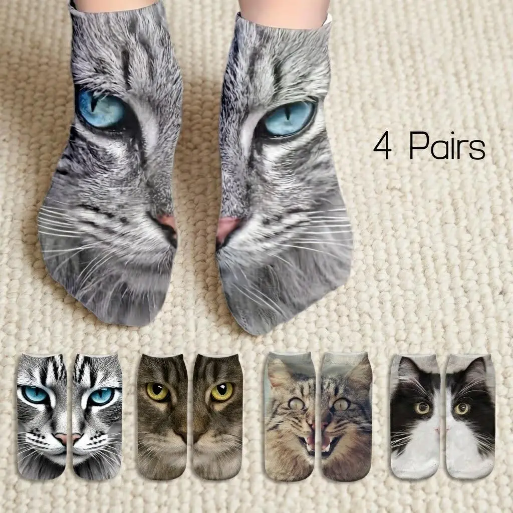 4 Pairs Cat Ankle Socks Cute Funny Crazy Novelty Silly Thin Socks Cute Funny Crazy Novelty Silly Thin Socks With Vibrant Cats Designs Cool Stuff Cat Party Favors Themed Gifts White Elephant Gift