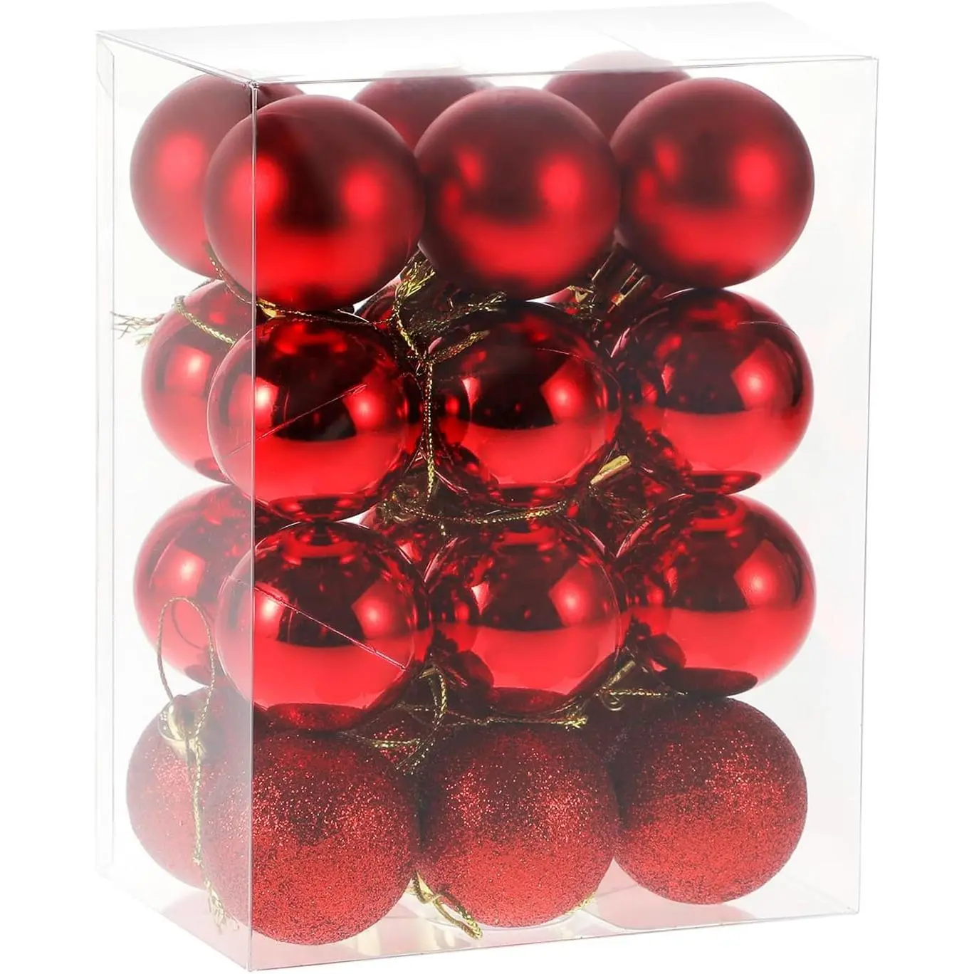 1.5 inches Shatterproof Christmas Balls Ornaments - 24pcs Pre-Strung, 3 Styles, Hanging Christmas Decor for Xmas Tree, Wedding, Holiday Decorations (Red)