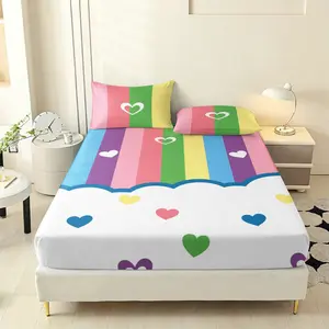 3pc Rainbow Heart Print Bedding Set, including 1 sheet and 2 pillowcases (without filling material), a gift for friends, suitable for single beds, double beds, and very suitable for bedrooms, dormitories, guest rooms and hotel apartments.