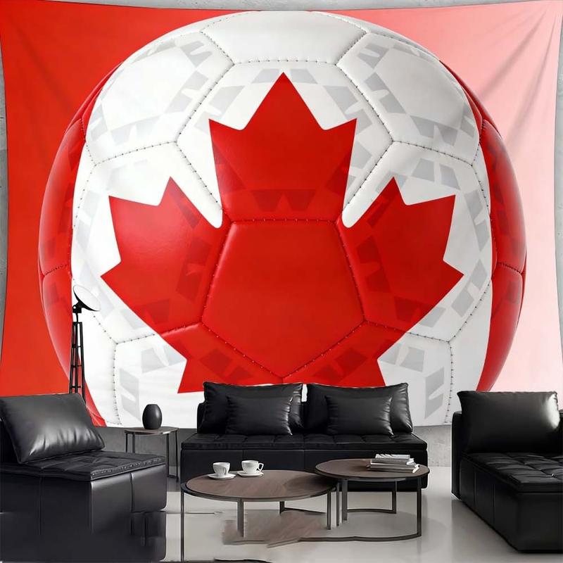 1 pc microfiber FIFA World Cup Canadian Flag Tapestry Wall Hanging Soccer Ball Design Living Room Bedroom Decor Holiday Ornament Tapestry Background Cloth Hanging Cloth Wall Cloth Decorative Cloth