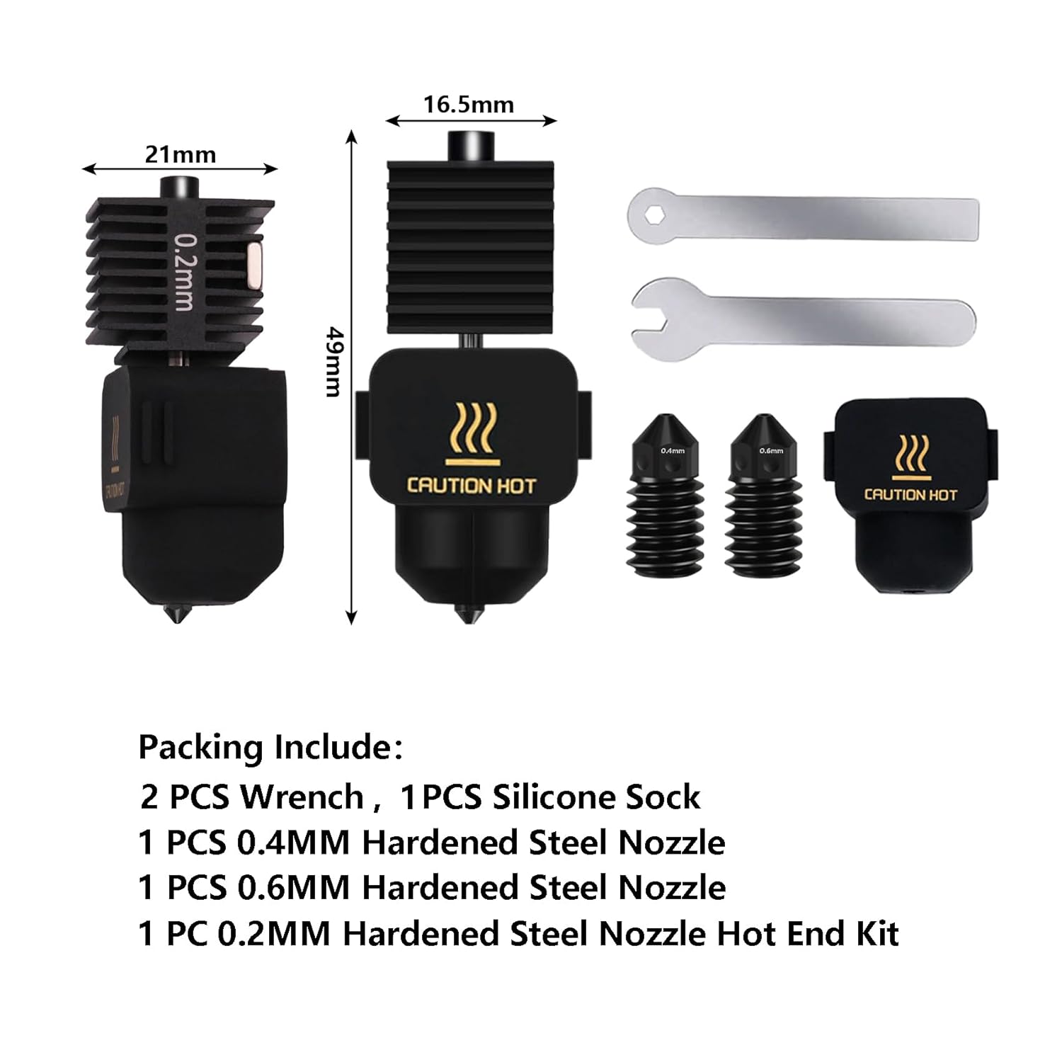 Upgrade Hotend Kit for Bambu Lab A1/A1 Mini, Hot End Assembly 0.2/0.4/0.6mm Hardened Steel Nozzle &  Sock for Bambu Lab  Printer Part