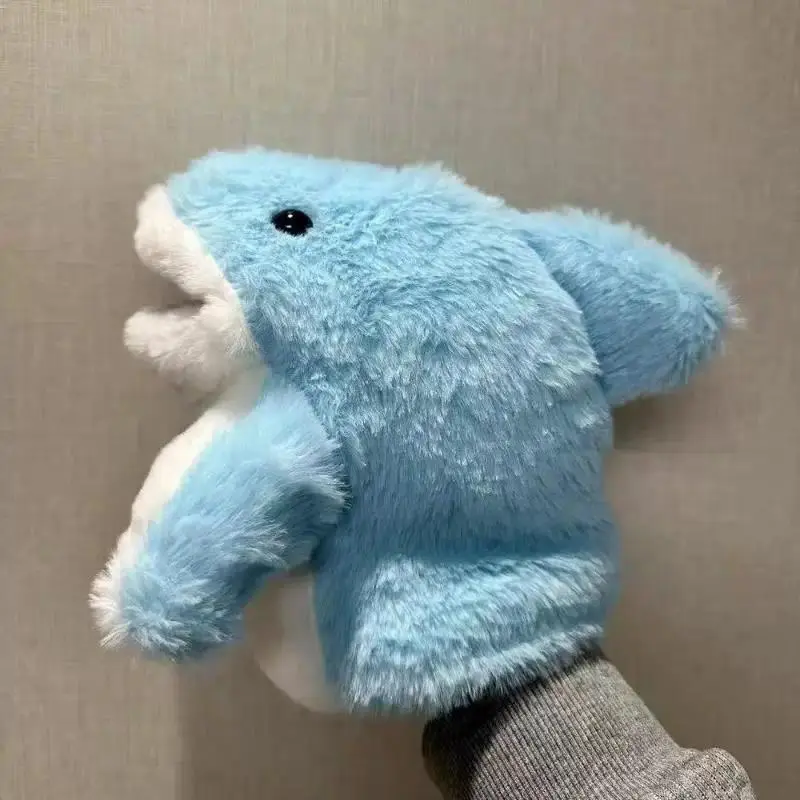1Pcs Shark Hand Finger Story Puppet Blue Shark Hand Puppet Plush Toy with Opening Mouth Glove Doll for Kids Interactive Play