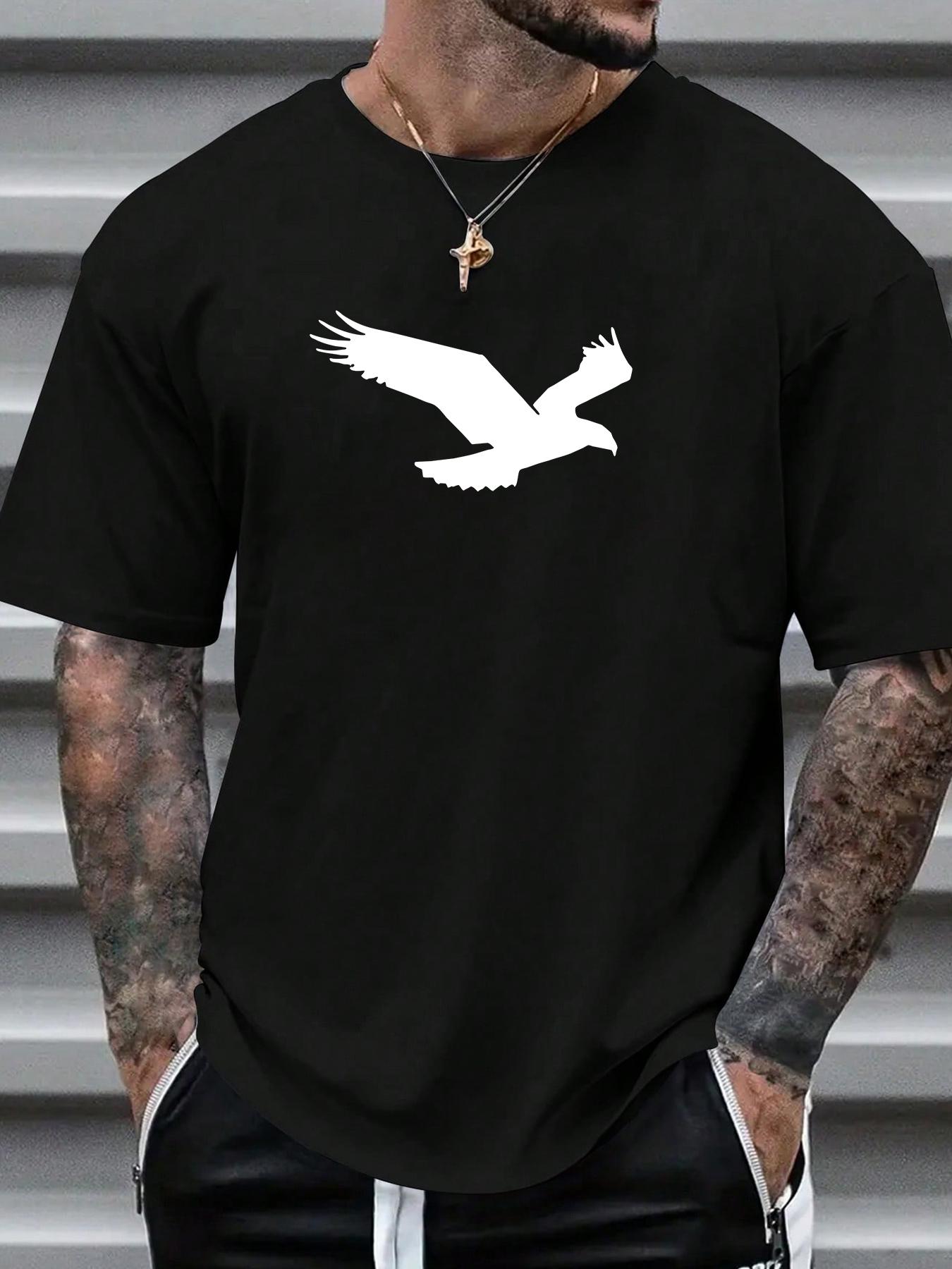 Men's Bird Print Round Neck Tee, Casual Regular Fit Short Sleeve Crew Neck T-Shirt for Summer, Fashion Men's Top for Daily Wear
