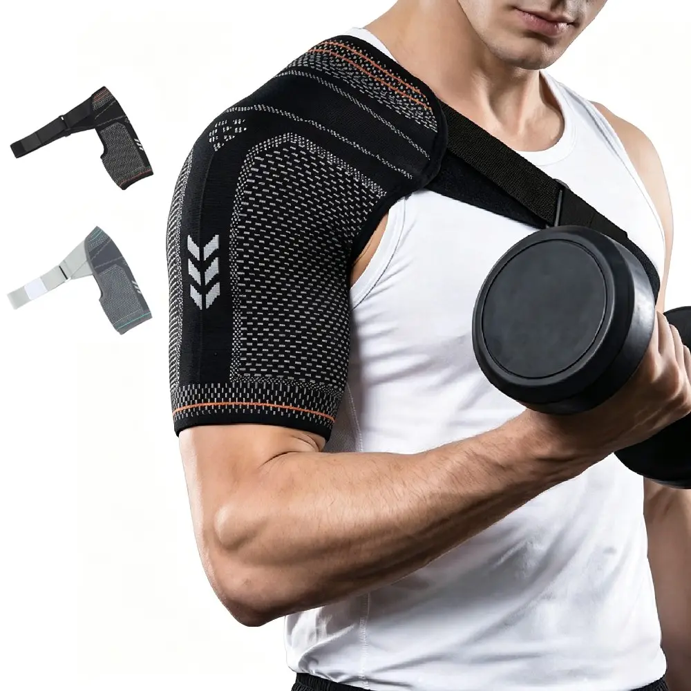 1PC Shoulder Stability Brace for Men & Women, Adjustable Knitted Compression Shoulder Sleeve, Breathable Shoulder Immobilizer Support, Fits Left & Right Shoulder for Basketball, Running, Gym, Cycling, Volleyball, Tennis & Daily Sports