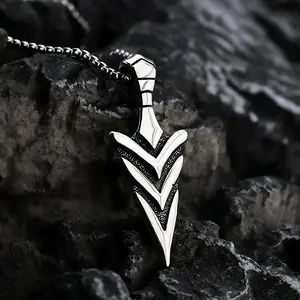 1pc Retro 304 304 Stainless Steel Men'S Pendant Double-Sided Personalized Polished Arrow Pendant Necklace 60Cm/23.62In