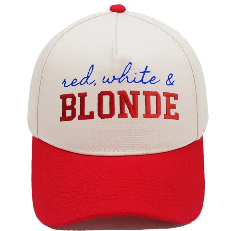 Red White & Blonde Embroidered Baseball Cap for Women, Cute Slogan Dad Hat, Aesthetic Letter Design Hat, Adjustable Casual Summer Hat for Girls, Travel, Beach & Everyday Outfits