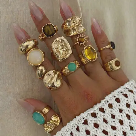13-Piece Women's Ring Set, Fashion Vintage Elegant Tiger Eye Imitation Rings, Stackable Jewelry for Parties, Birthdays, Gifts, Stackable Finger Rings