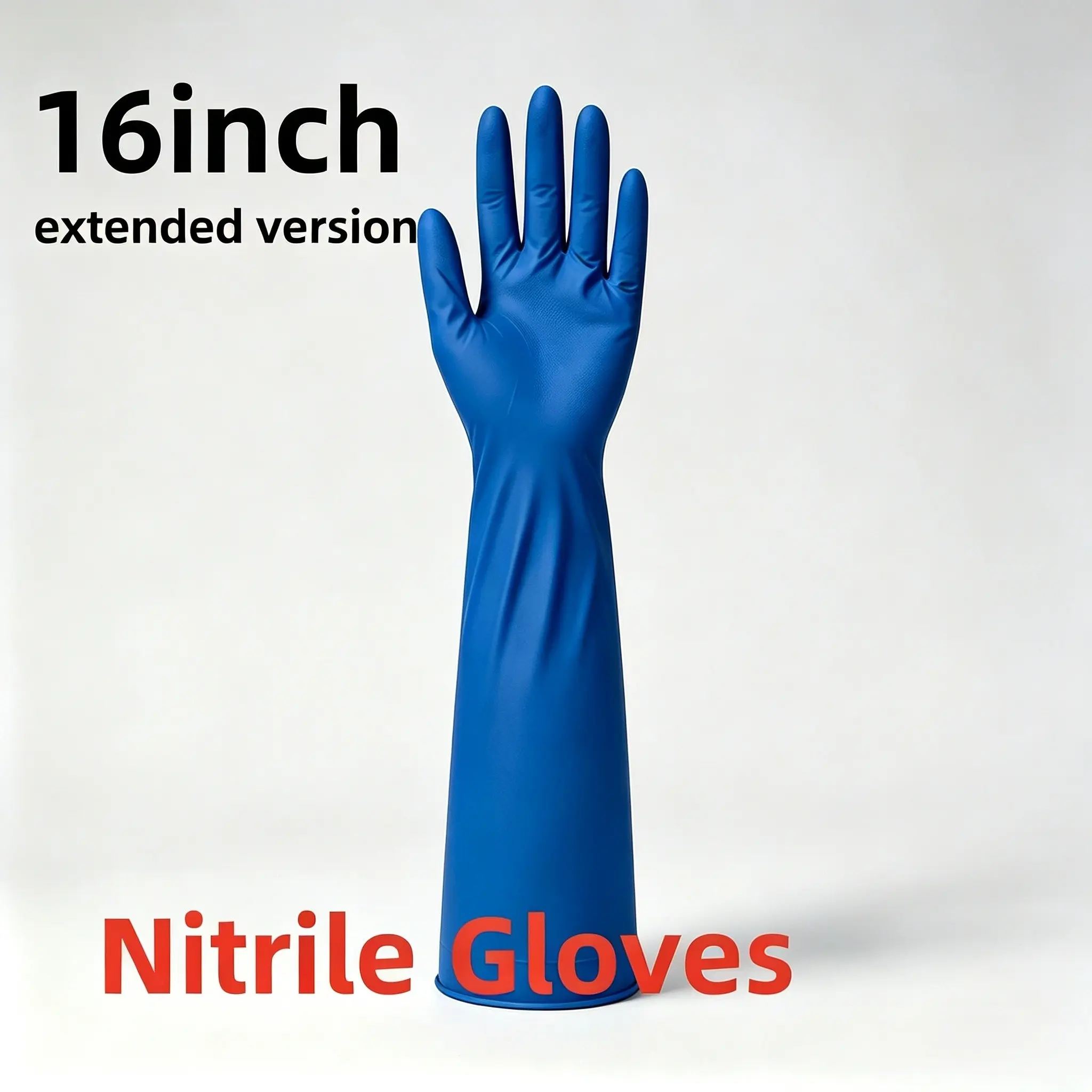 30 Pcs Bagged Durable Blue 16 Inch Nitrile Gloves, Latex-Free, Waterproof, Oil-Resistant, Ideal for Cleaning, Bath, Pet Bathing, Hairdressing, Car Washing, Household Cleaning Gloves