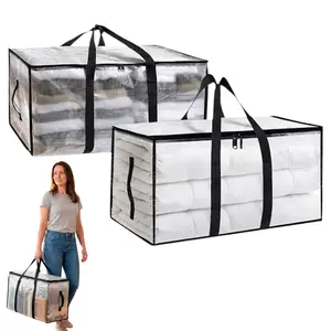 2/4 Pack Extra Heavy Duty Large Moving Bags with Strong Zipper & Comfortable Handles, Clear Extra Large Moving Bags,Heavy-Duty Waterproof Storage Tote Bag, Sturdy & Durable Clothes Storage Bags Totes Bins, Packing Moving Boxes for College
